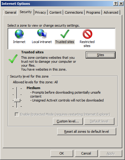 Settings -> Internet Options